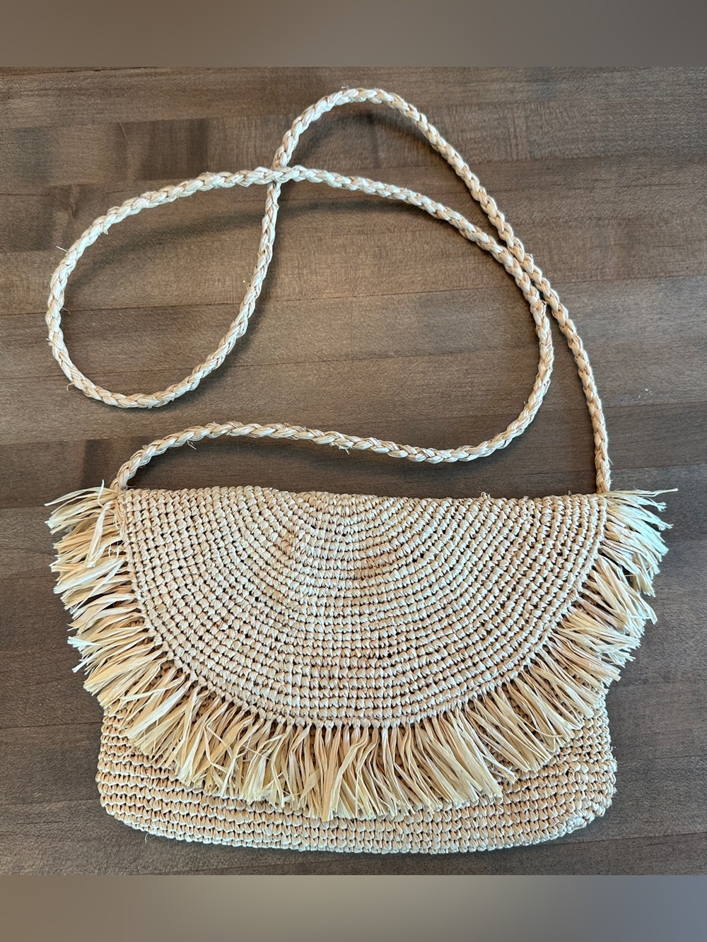 💛 Mar Y Sol Raffia Straw Crescent Shaped Clutch/Crossbody Bag 💛